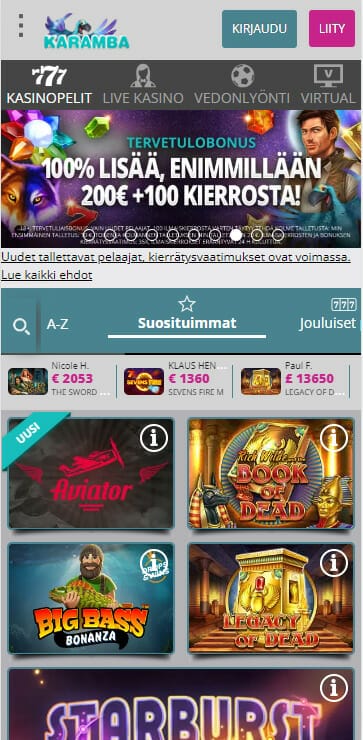 karamba nettikasino mobiili