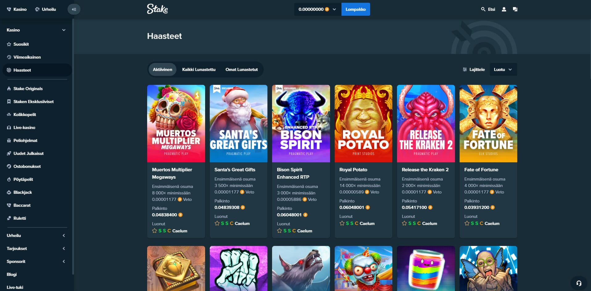 stake kasino haasteet